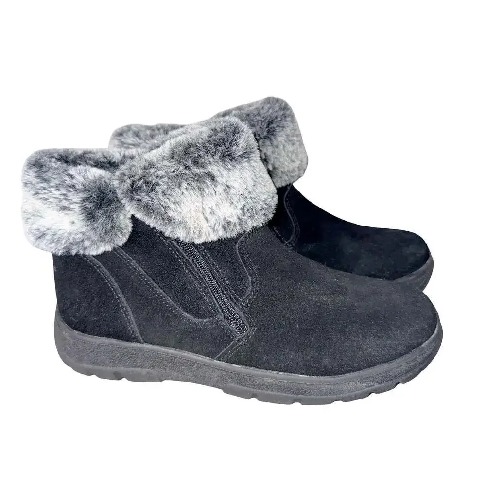 New Khombu Jessica Black Suede Faux Fur Ankle Boots Size 8M